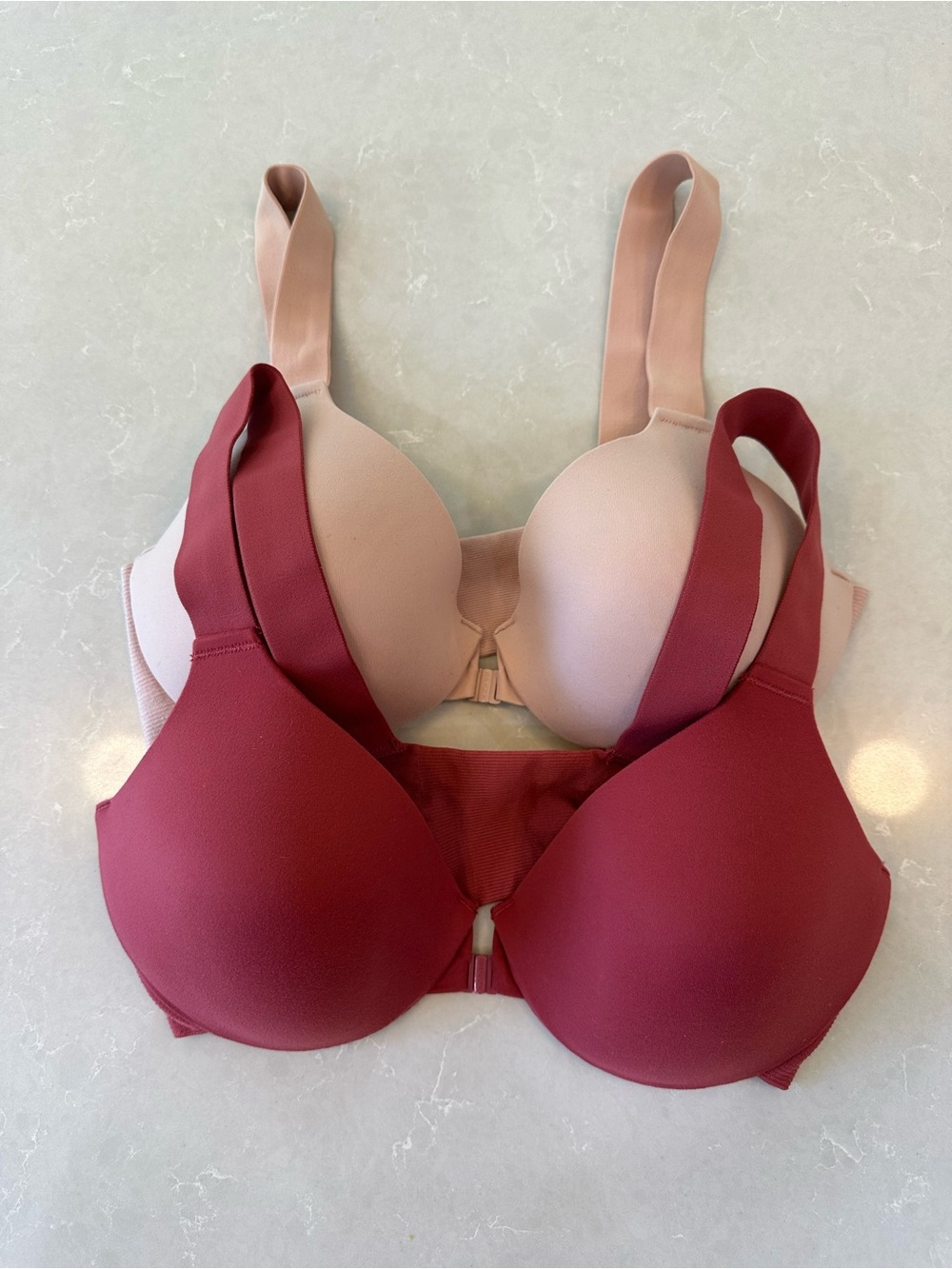 SPANX Front-Close T-Shirt Bra Duo in Nude and Wine, 34C